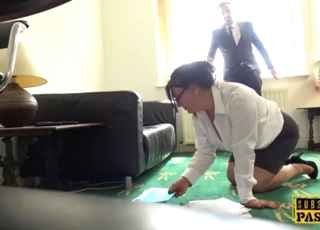 Submissive high-heeled mature and her master